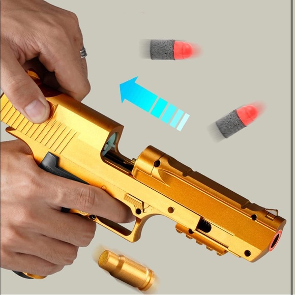 Toy🔫 🎯Gold Desert Eagle Shell Ejection Soft Bullet 2 MAGAZINES, EXTRA AMMO - Picture 7 of 9